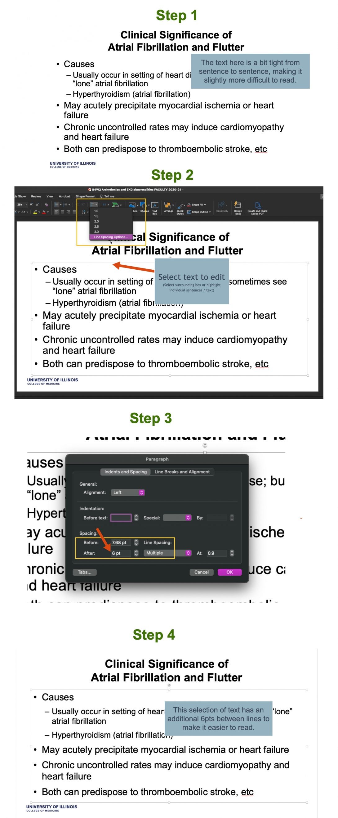 Four steps to create more space in PPT wording