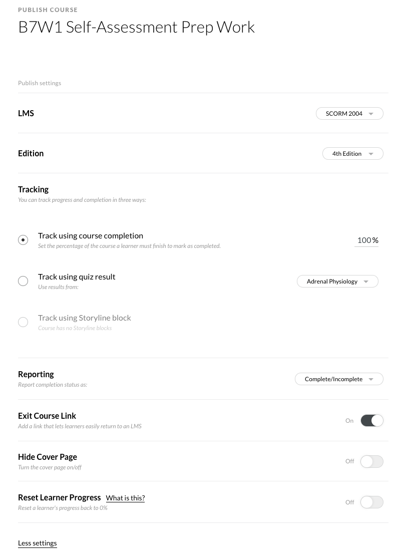 Articulate Module Export Settings